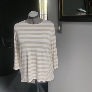 Chico's Beige and White Striped Long Sleeve Top